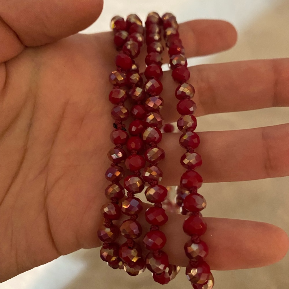 Red double wrap beaded necklace